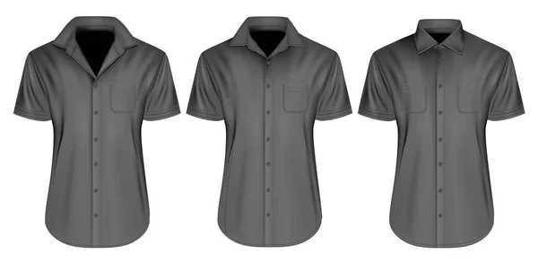 Camisas de manga corta para hombre con cuello cerrado y abierto — Vector de stock