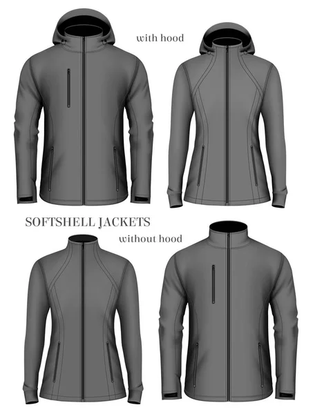 Set of womens and mens softshell jackets Stock Vector