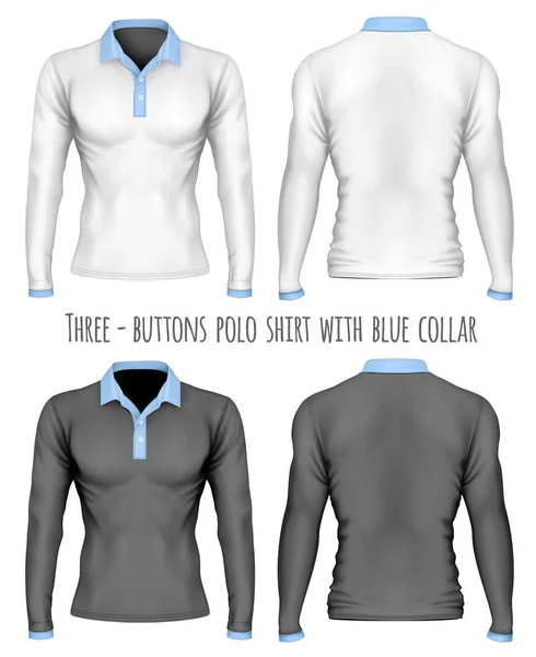 Camisa de cuello de polo de tapeta de tres botones — Vector de stock