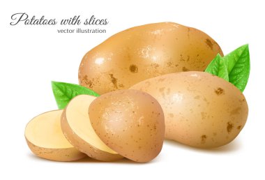Patates dilimleri ve yaprakları ile