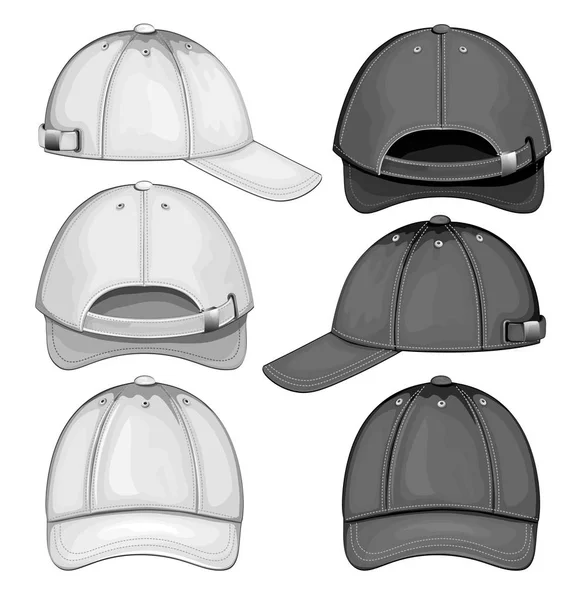 Variantes noir et blanc de casquettes de baseball — Image vectorielle