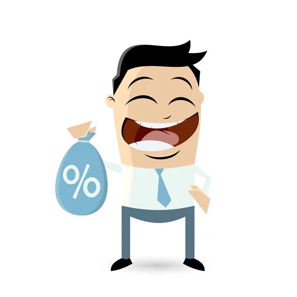 Funny businessman with discount bag — Stock Vector