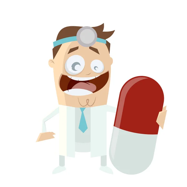 Grappige arts met grote pil — Stockvector