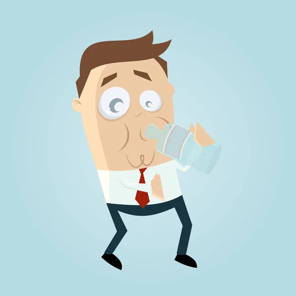 Empresário sedento beber uma garrafa de água — Vetor de Stock