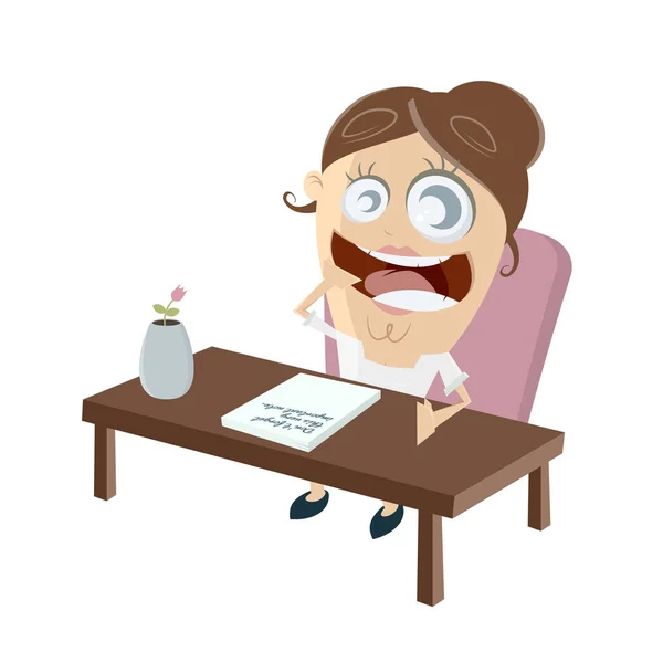 Kreslený žena sedí na stole — Stockový vektor
