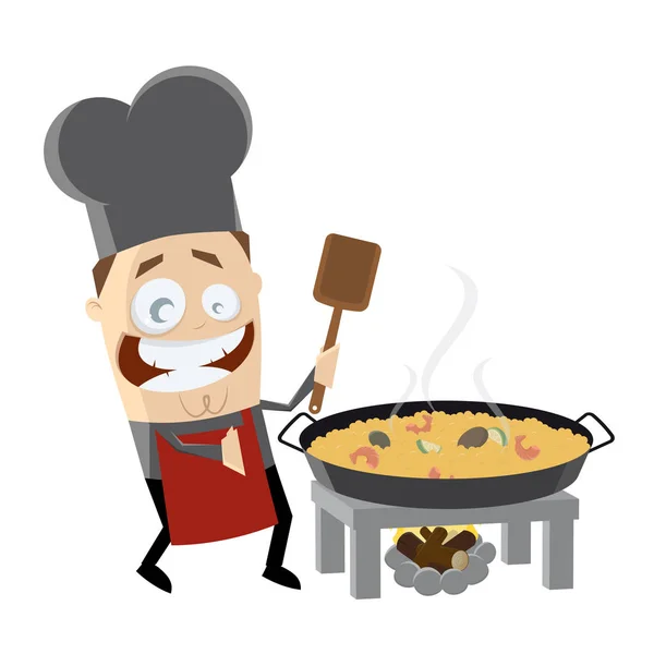 Chef memasak paella - Stok Vektor