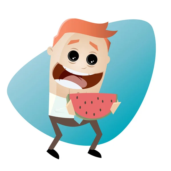 Lustige Karikatur Mann hält eine Melone — Stockvektor