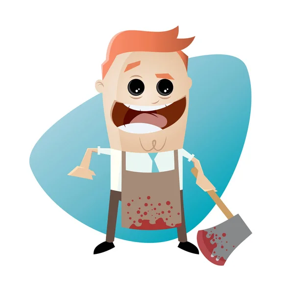 Psychopath with bloody hatchet — Stock Vector