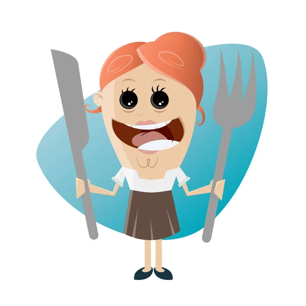 Happy woman with cutlery — Stock Vector