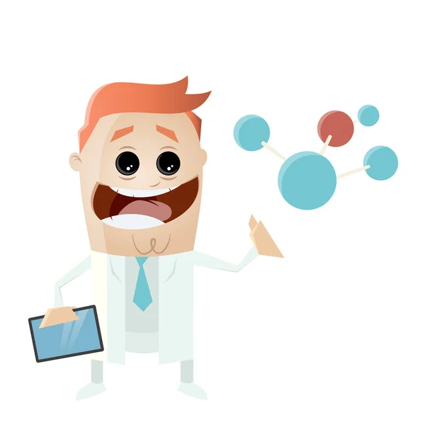 Scientist with big molecule and tablet — Stock Vector