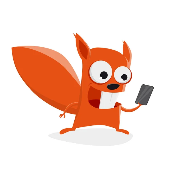 Lustiges Eichhörnchen mit Smartphone — Stockvektor
