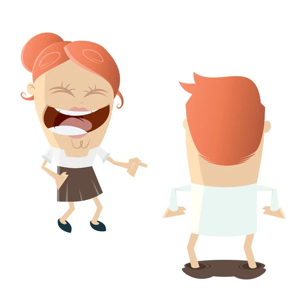 Mujer riendo de hombre con pantalones caídos — Vector de stock