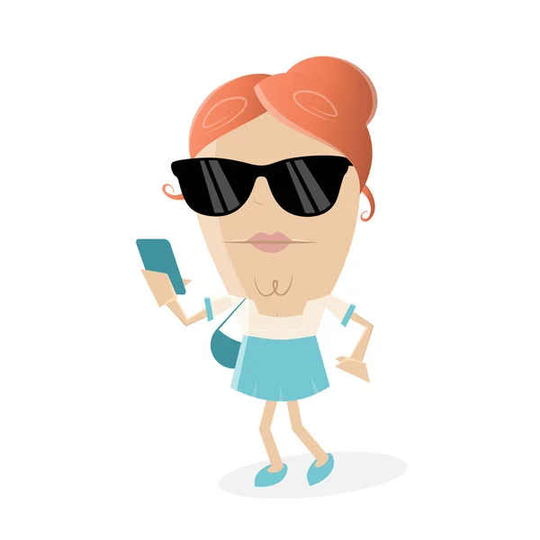 Расслабленная женщина со смартфоном и солнечными очками — стоковый вектор