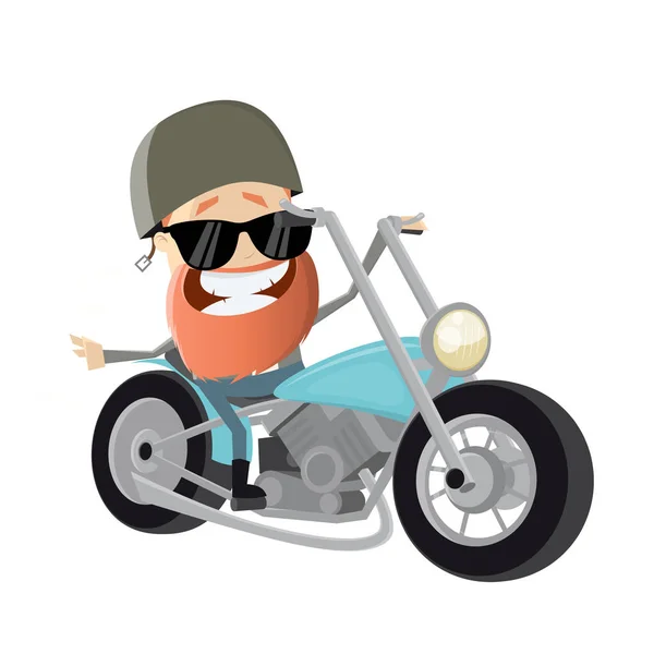 Divertido motociclista de dibujos animados en motocicleta — Vector de stock