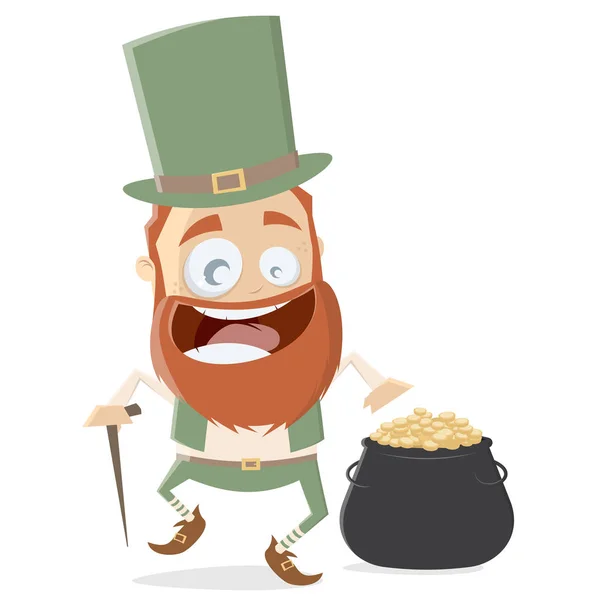 金の鍋で面白いアイルランド レプラコーン — ストックベクタ