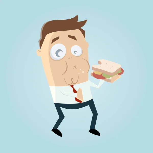 Смешной бизнесмен ест сэндвич — стоковый вектор
