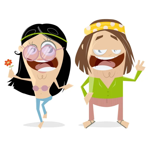 Engraçado Hippie Casal Clipart — Vetor de Stock