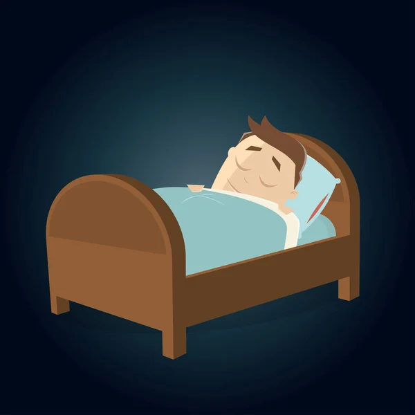 Hombre Dibujos Animados Durmiendo Cama Clipart — Vector de stock
