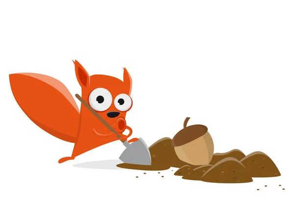 Lustige Karikatur Eichhörnchen Versteckt Eine Nuss Cliparts — Stockvektor