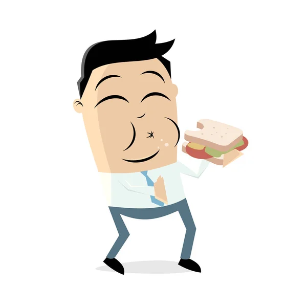 Komik Işadamı Bir Sandviç Yeme — Stok Vektör