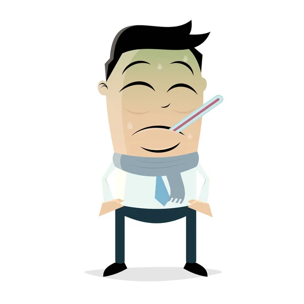 Malato Uomo Cartone Animato Con Influenza — Vettoriale Stock