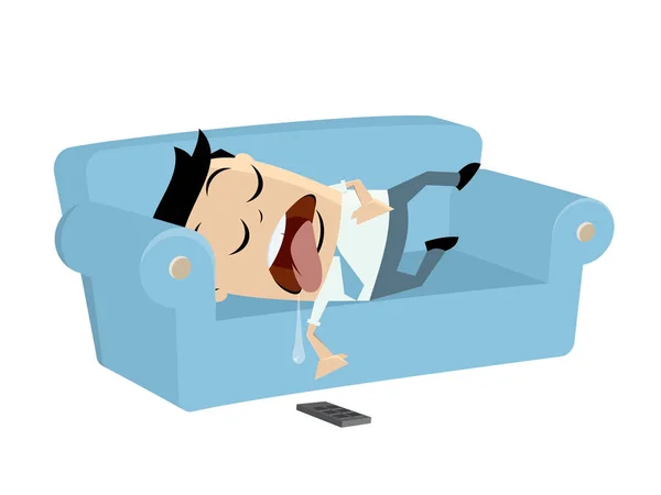 Divertido Hombre Negocios Durmiendo Sofá — Vector de stock