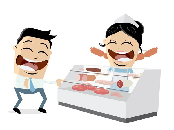 Rolig Butcher Shop Clipart — Stock vektor