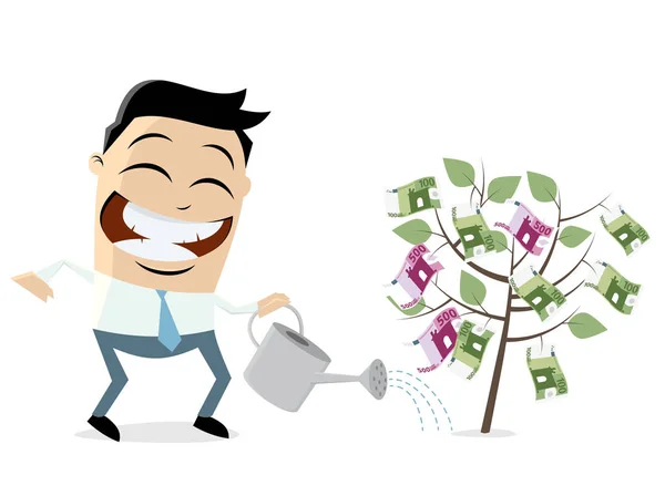Επιχειρηματίας Πότισμα Ένα Δέντρο Χρήματα — Διανυσματικό Αρχείο