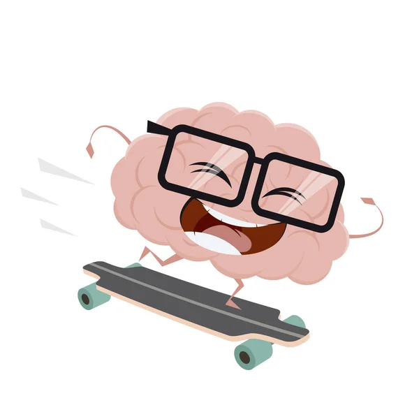Divertente Cervello Cartone Animato Skateboard — Vettoriale Stock