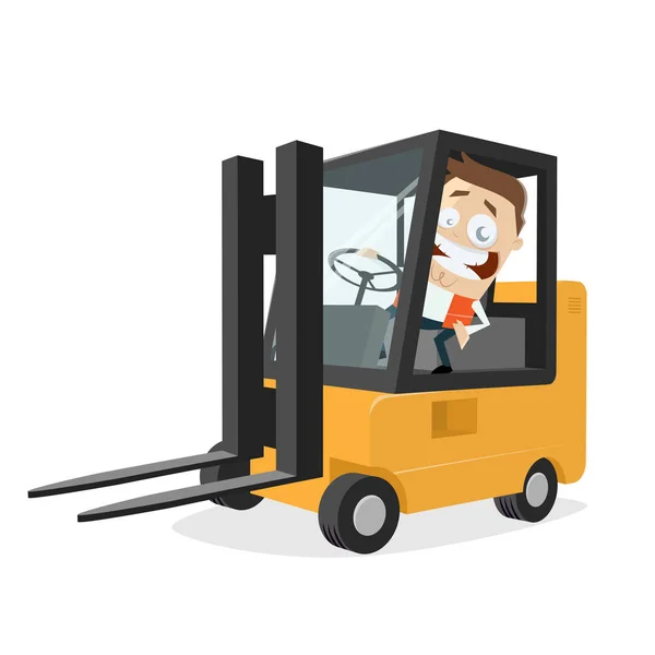 Happy Logistician Forklift Clipart — Stock Vector