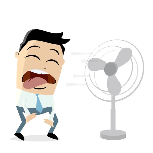 Homme Affaires Debout Devant Ventilateur — Image vectorielle