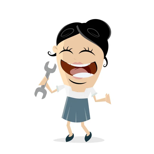 Clipart Happy Businesswoman Wrench — Stock Vector