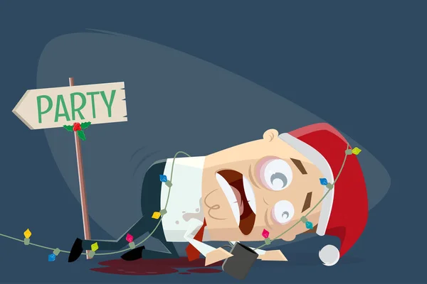 一个醉汉离开圣诞晚会的卡通画 — 图库矢量图片