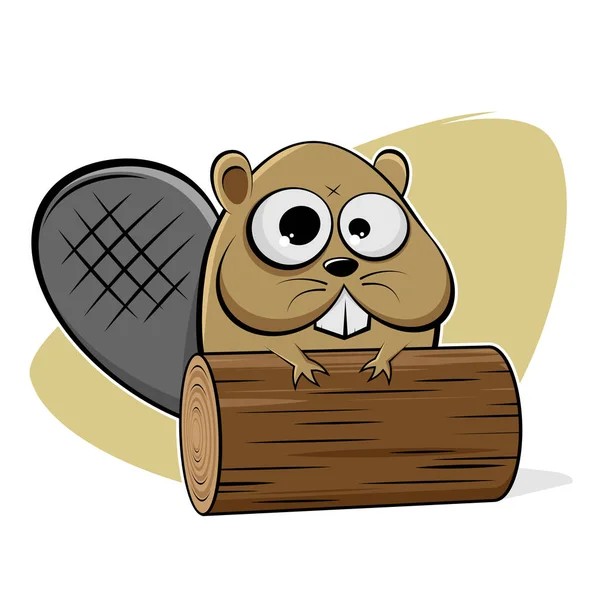 Funny Cartoon Illustration Beaver Wood Log — Stock Vector