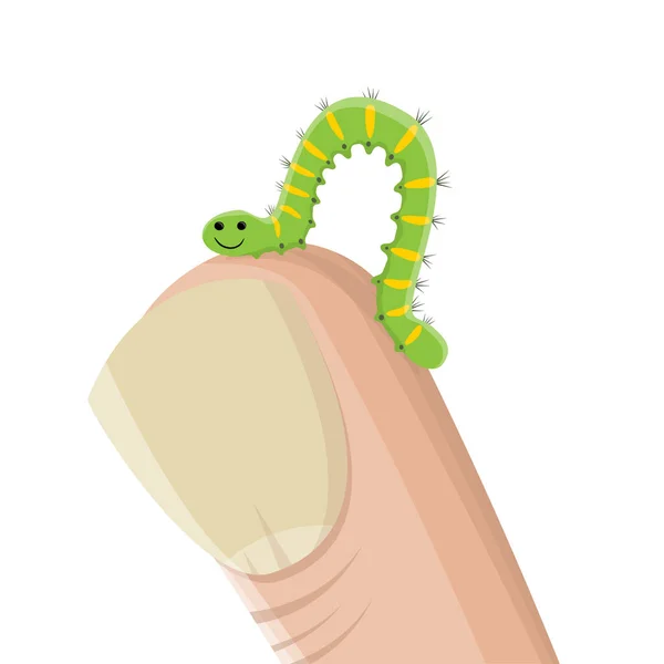 Funny Cartoon Illustration Caterpillar Crawling Finger — Stock Vector