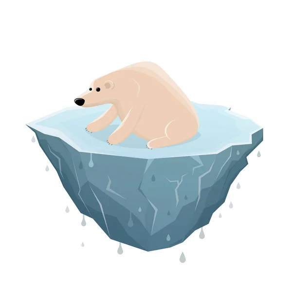 Cartoon Illustration Sad Ice Bear Sitting Melting Ice Floe — 스톡 벡터