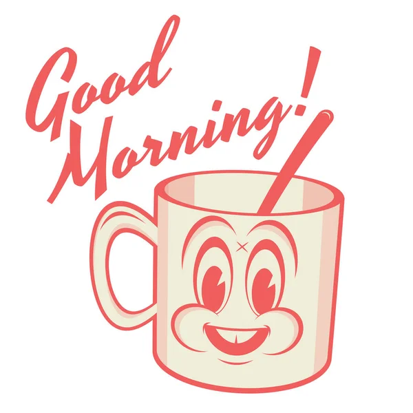 Funny Cartoon Illustration Coffee Cup Retro Style — Stock Vector