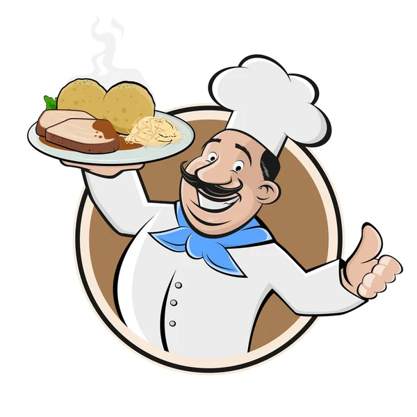 Signe Dessin Animé Chef Avec Plat Allemand Schweinebraten — Image vectorielle