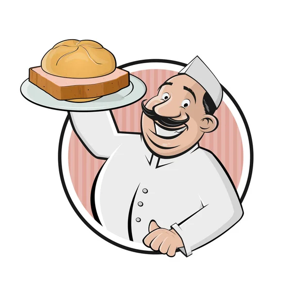 Cartoon Logo Butcher Serving German Specialty Food Meatloaf Called Leberkaese — Stock Vector