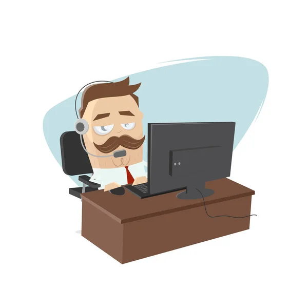 Desenho Animado Engraçado Ilustração Homem Negócios Que Trabalha Seu Escritório —  Vetores de Stock