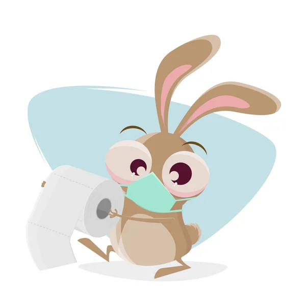 Funny Cartoon Rabbit Breathing Mask Bringing Toilet Paper Present — Stock Vector