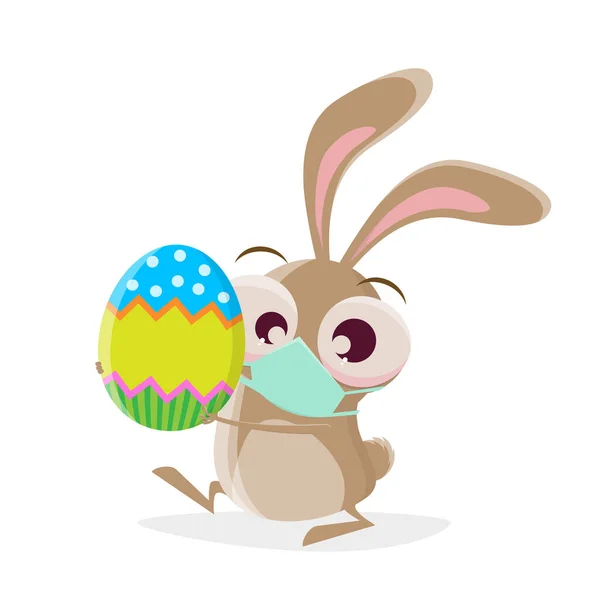 Funny Cartoon Rabbit Breathing Mask Bringing Easter Egg — Stock Vector