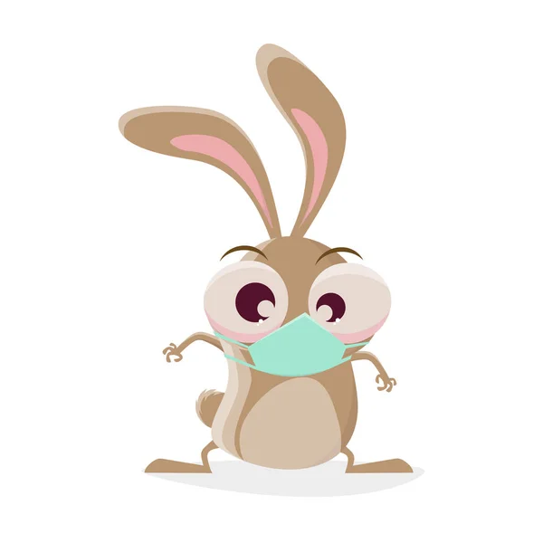 Funny Cartoon Rabbit Breathing Mask — Stock Vector