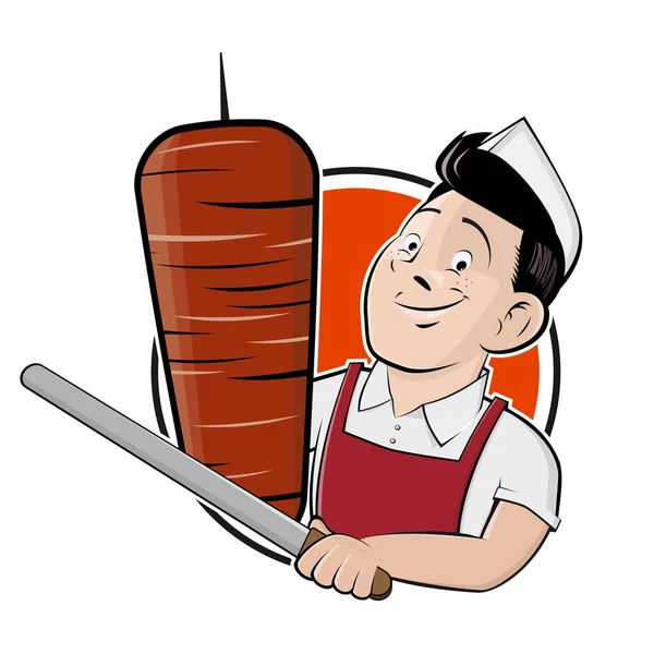 Logotipo Kebap Doador Engraçado Estilo Cartoon — Vetor de Stock