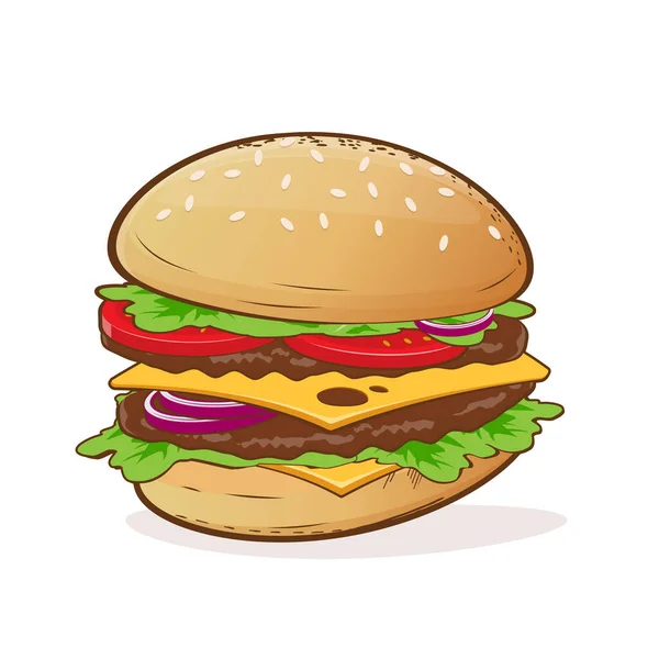 Lezzetli Bir Burgerin Çizgi Film Çizimi — Stok Vektör