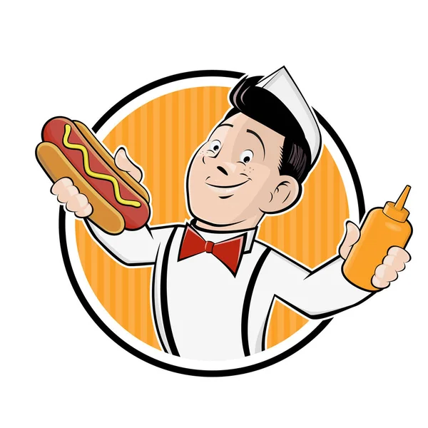 Divertente Fumetto Hot Dog Logo Vettoriale Illustrazione — Vettoriale Stock