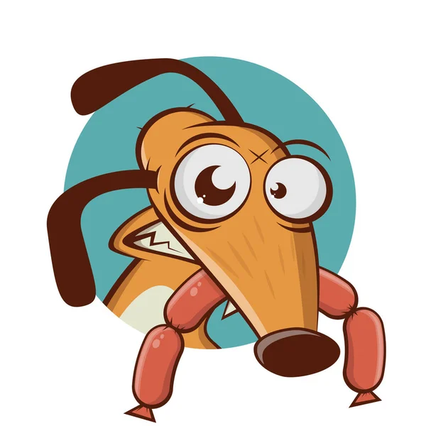 Funny Cartoon Dog Sausages His Mouth — Stock Vector