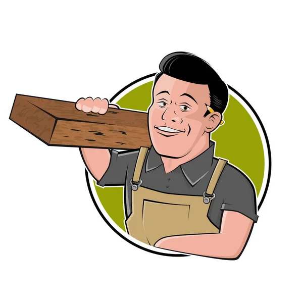 Logotipo Engraçado Dos Desenhos Animados Carpinteiro Distintivo — Vetor de Stock