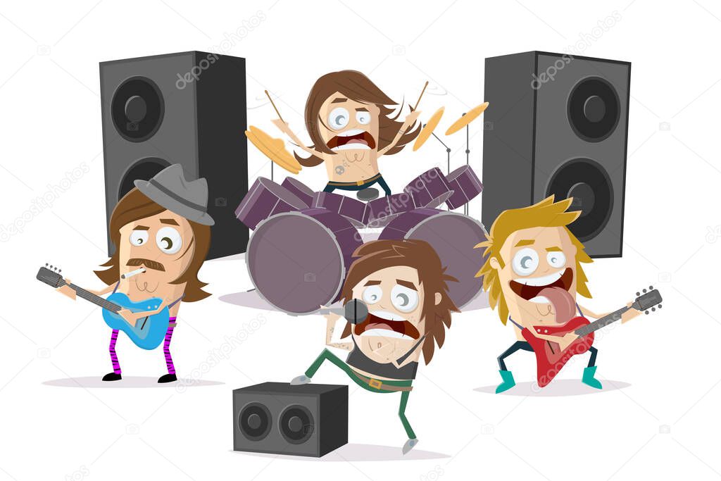 funny cartoon illustration of a rock band