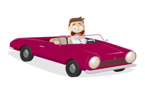 Vector Ilustración Dibujos Animados Hombre Negocios Feliz Con Coche Convertible — Archivo Imágenes Vectoriales